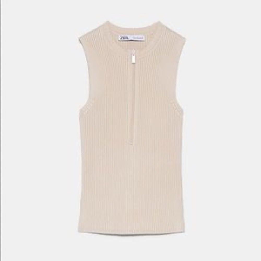 Zara Ribbed Knit Half-Zipper Top